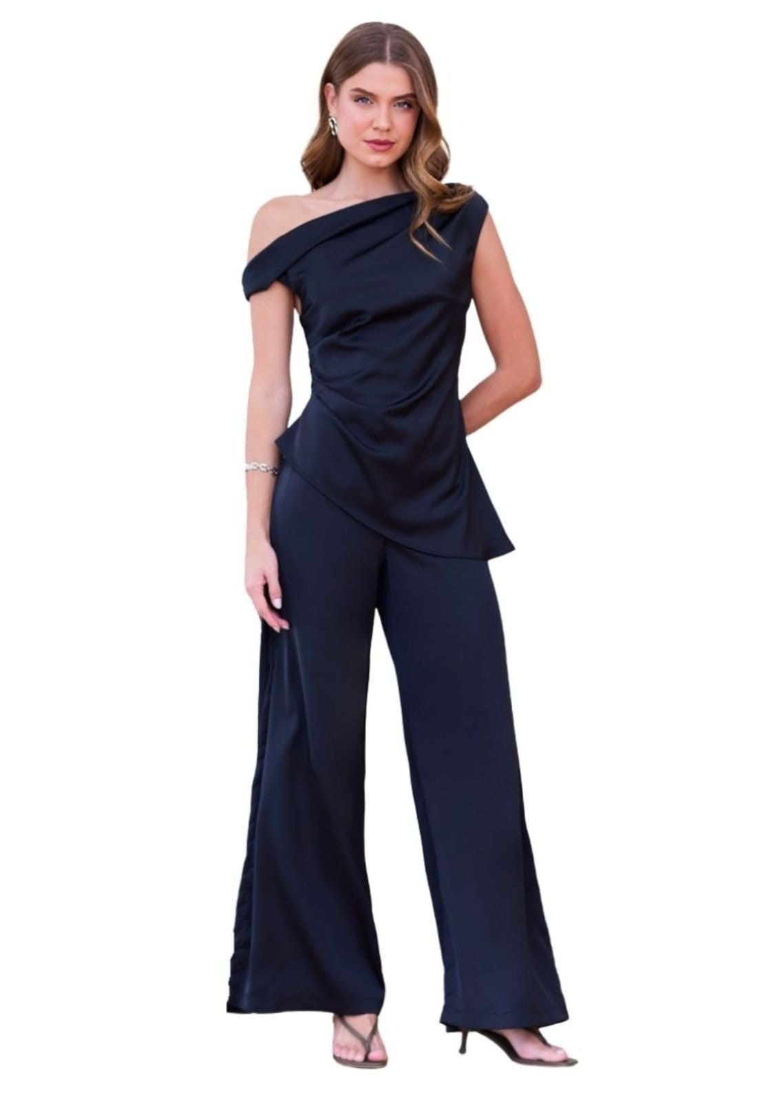 Conjunto Social Miss Joy Blusa Assimétrica Calça Pantalona