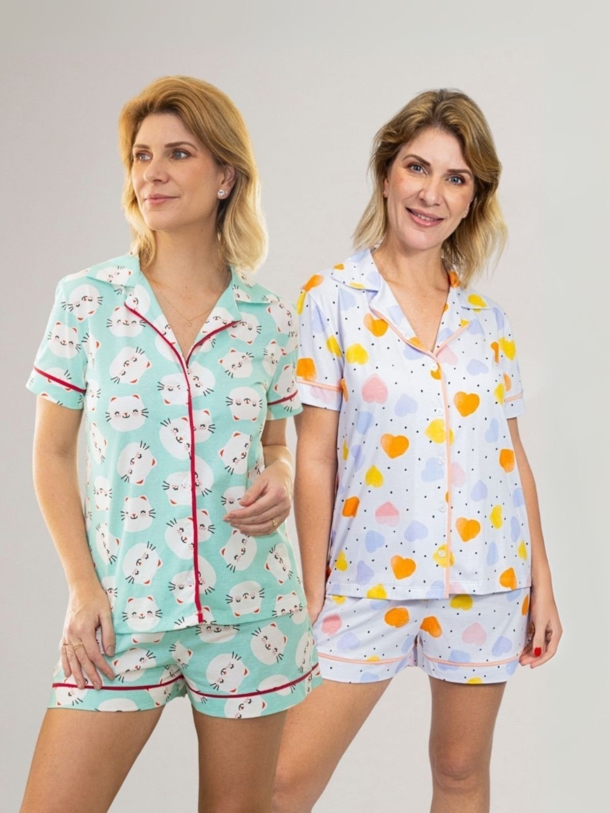 Imagem principal KIT Pijama Americano Curto Gatinhos + Pijama Americano Curto Corações Piante verde