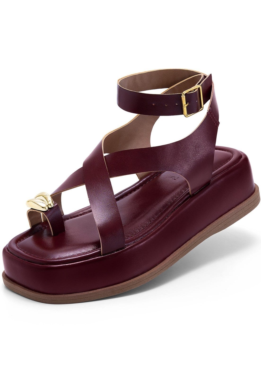 Sandália Feminina Lumiss Flatform Confortável Enfeite Metalizado Tiras Marsala