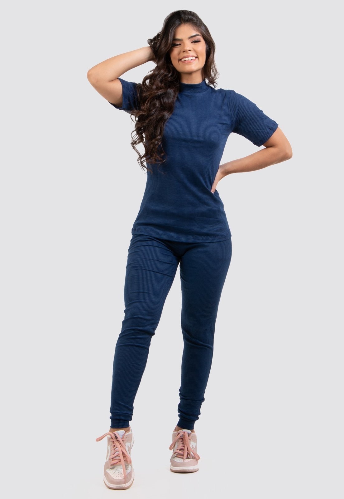 Imagem principal Conjunto Casual Rioutlet Canelado Manga Curta Rioutlet azul marinho