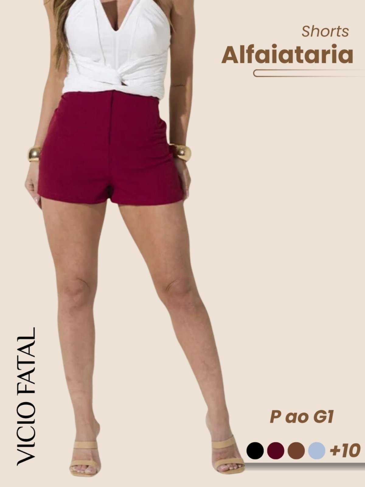 Imagem principal Shorts Feminino de Alfaitaria Social Bordô Fecho Invisível Elegante Plissado Modelagem Curta Cintura Alta Estiloso Casual Sofisticado Bolsos Frontais Fecho com Botão Minimalista Vicio Fatal vermelho