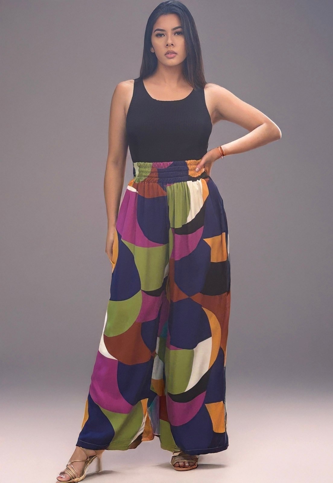 Imagem principal Calça Pantalona Elastic Amazonia Vital Estampa Jardim Amazonia Vital azul/estampado/laranja/preto/verde azul