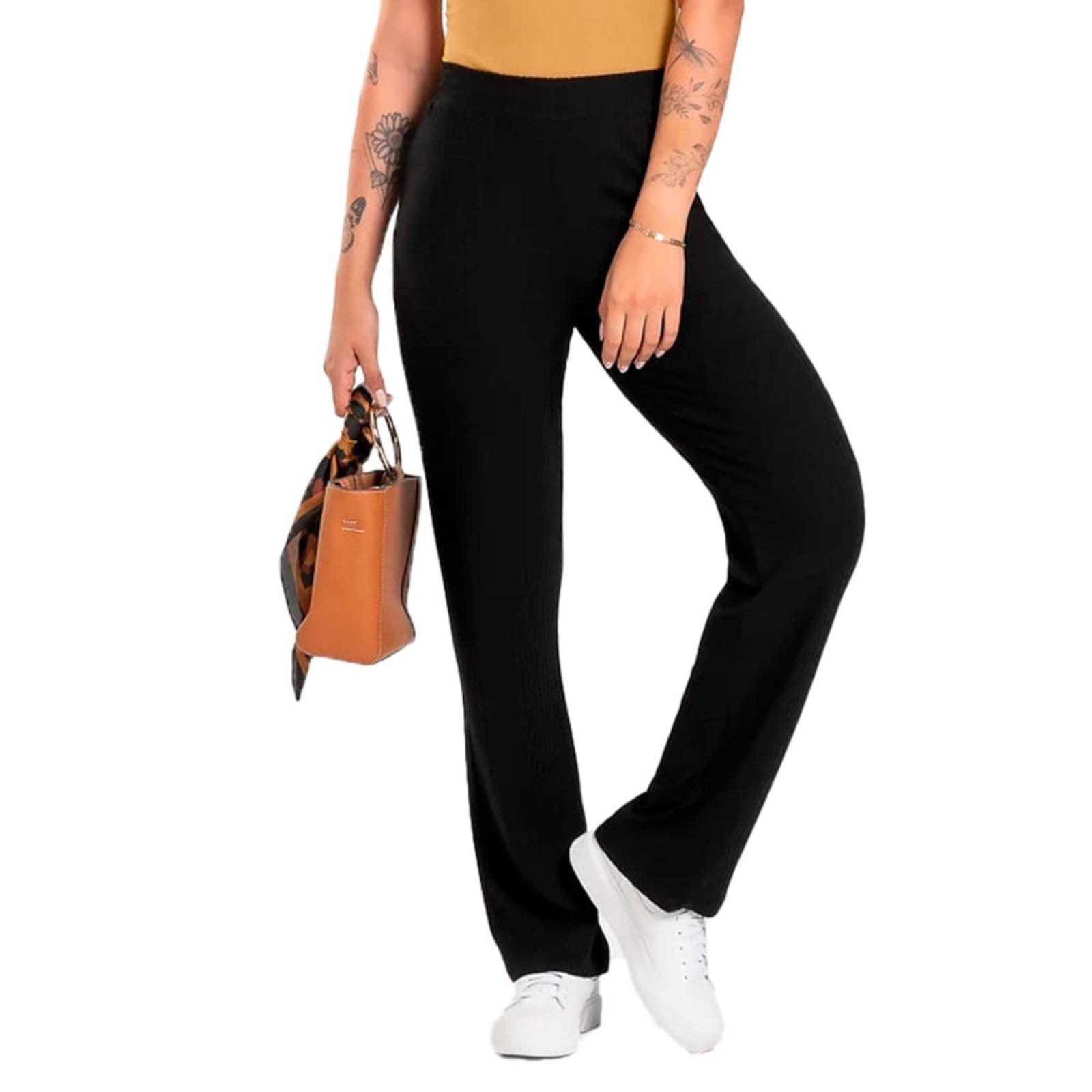 Calça Feminina Cativa Pantalona Canelada Texturizada