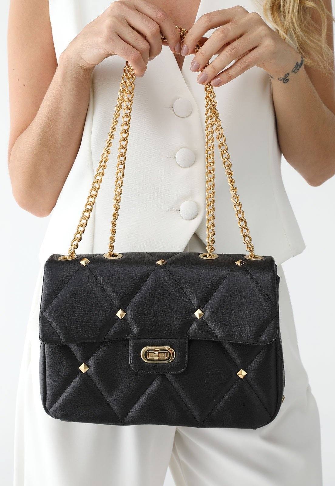 Imagem principal Bolsa Feminina Maria Milão Spike Matelassê Preta Maria Milão café/preto