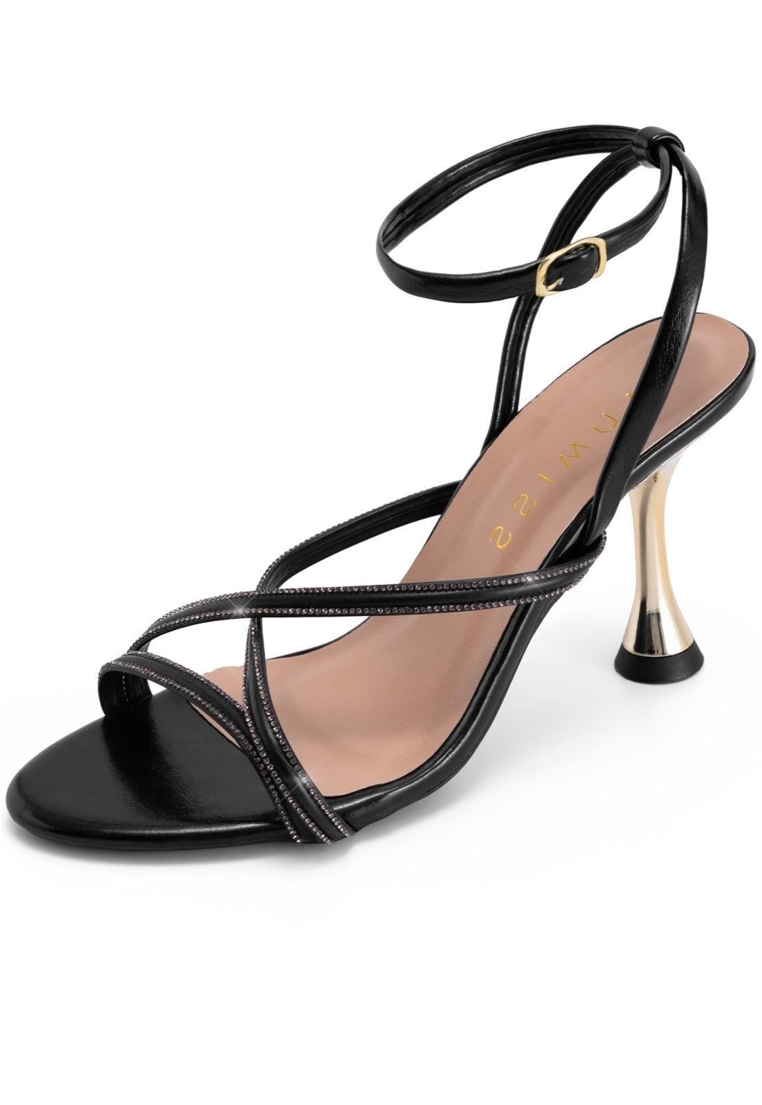 Sandália Feminina Lumiss Salto Alto Fino Metalizado Strass Brilho Tiras Finas