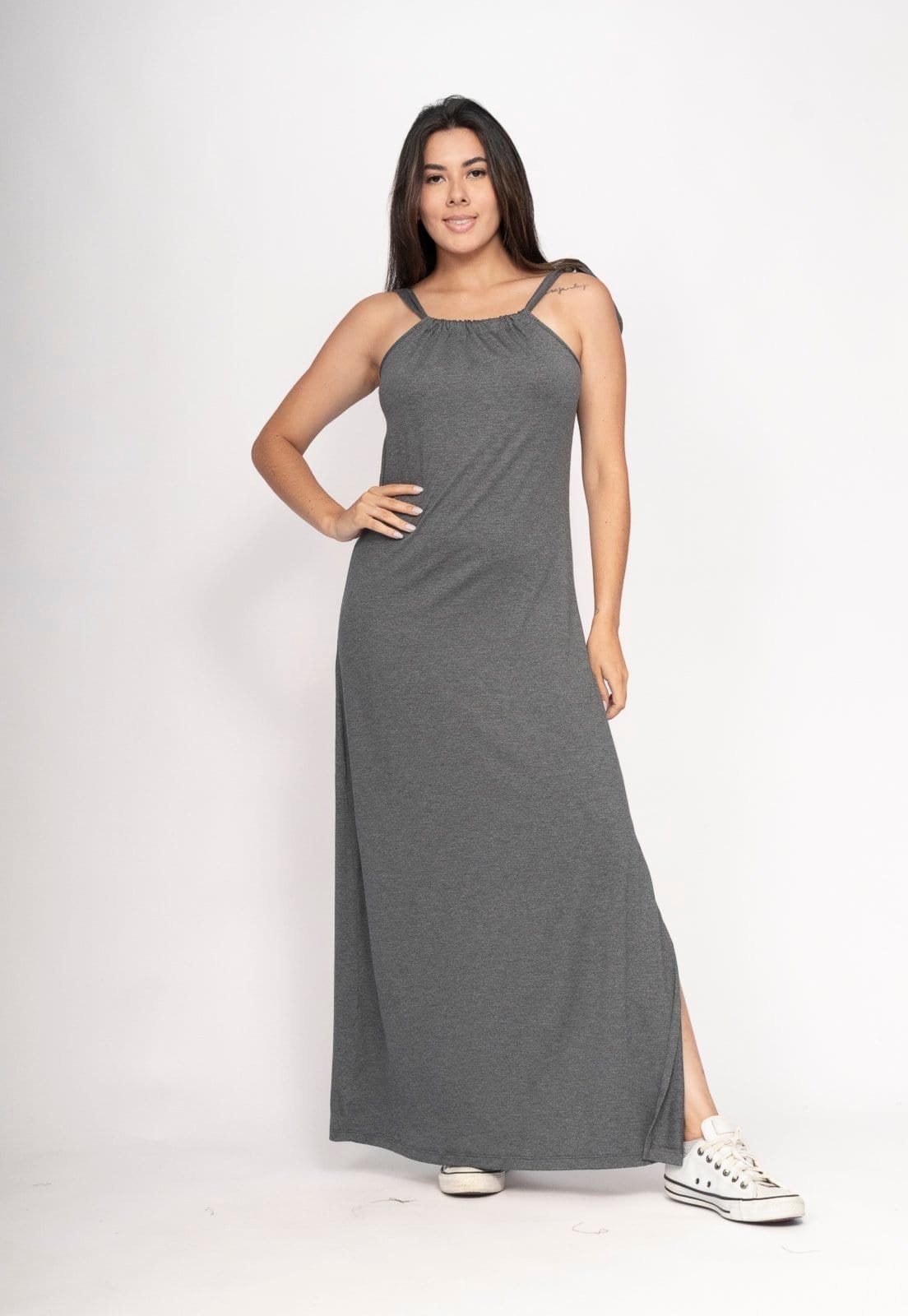 Vestido CabanaFree Capotira Longo Malha Alça Ajustável Mescla