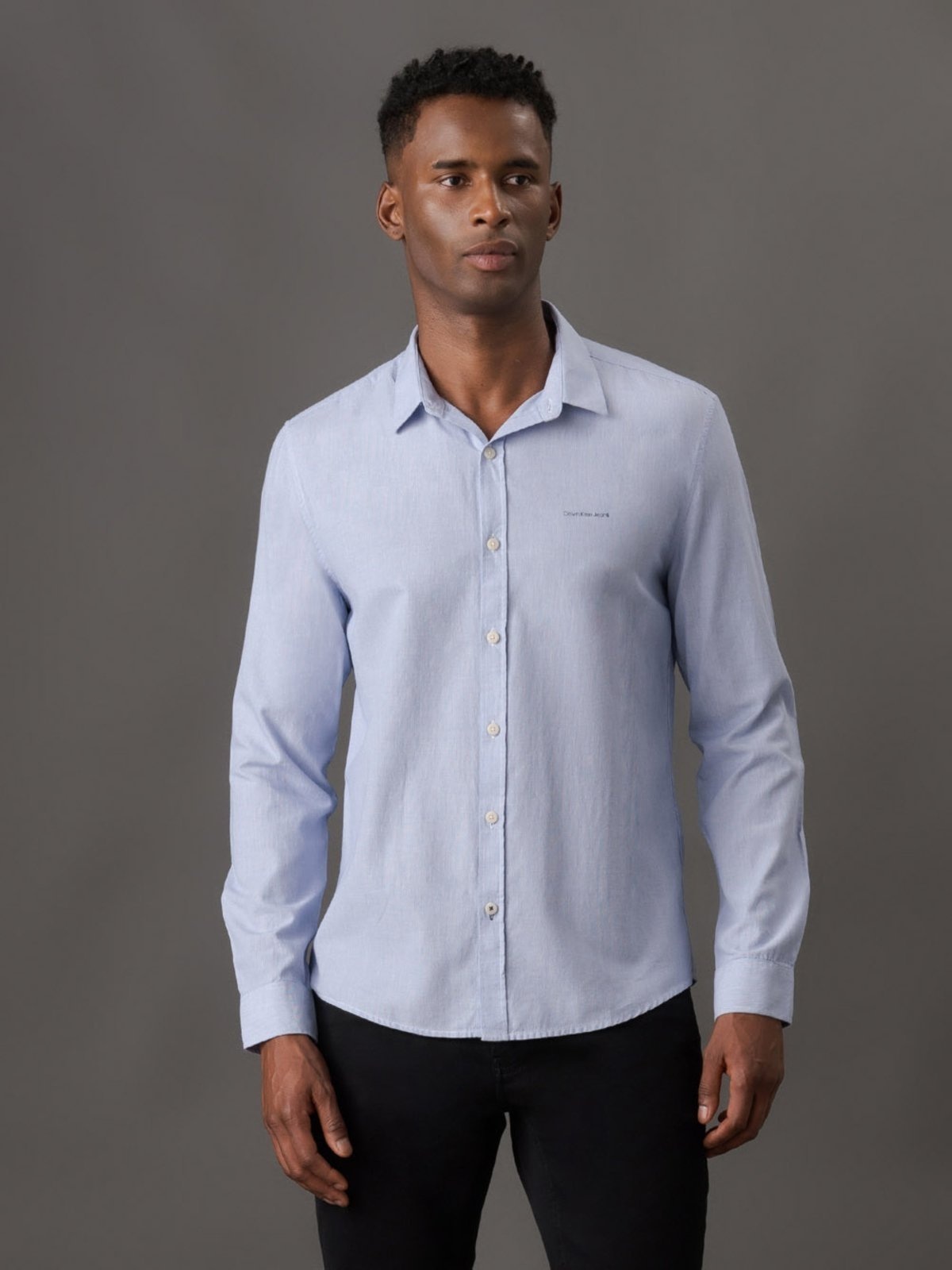 Imagem principal Camisa Manga Longa Slim Listrada Silk Logo Calvin Klein Jeans édio Calvin Klein Jeans azul