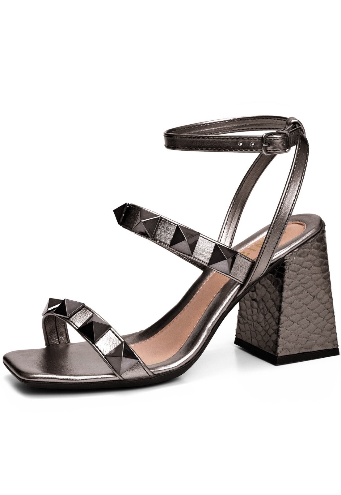 Imagem principal Sandália Feminina Lumiss Salto Alto Bloco Tacha Spike Pirâmide Metalizado Prata LUMISS prata velho