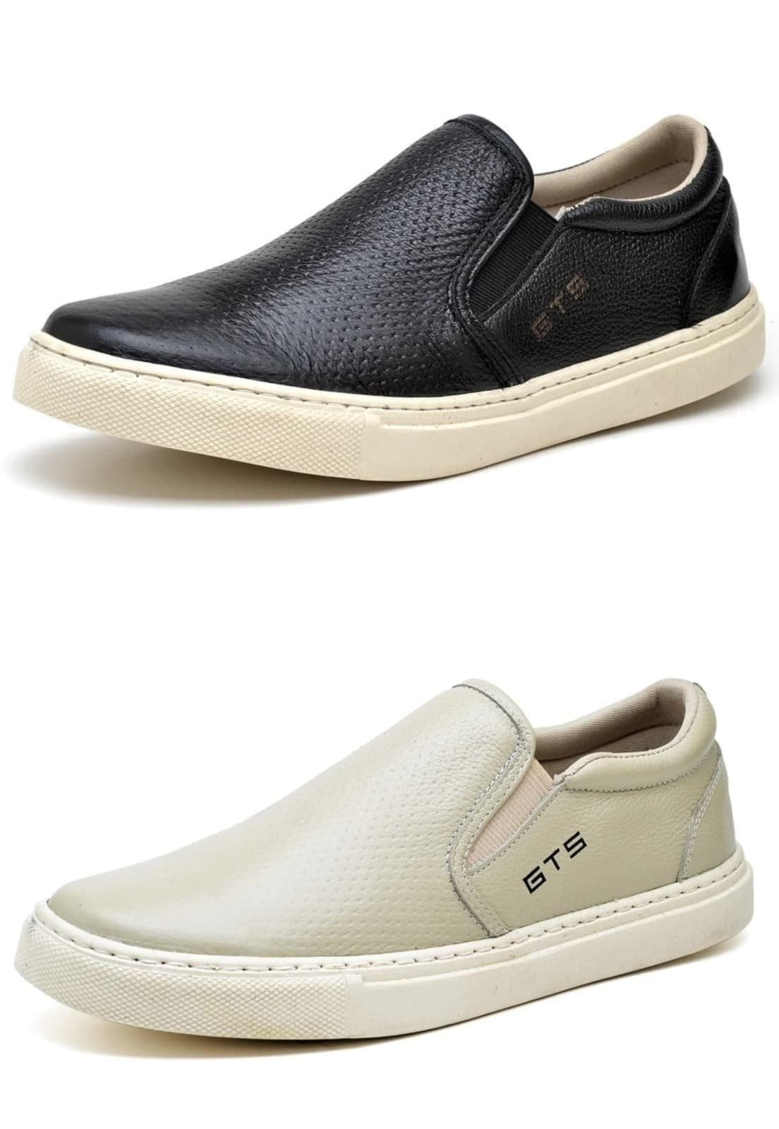 Imagem principal Kit 02 Pares de Tenis Slip On sem Cadarço de Couro CSF Franca DFT Kit Maritimo Preto/Bege Clube do Sapato de Franca multicolorido