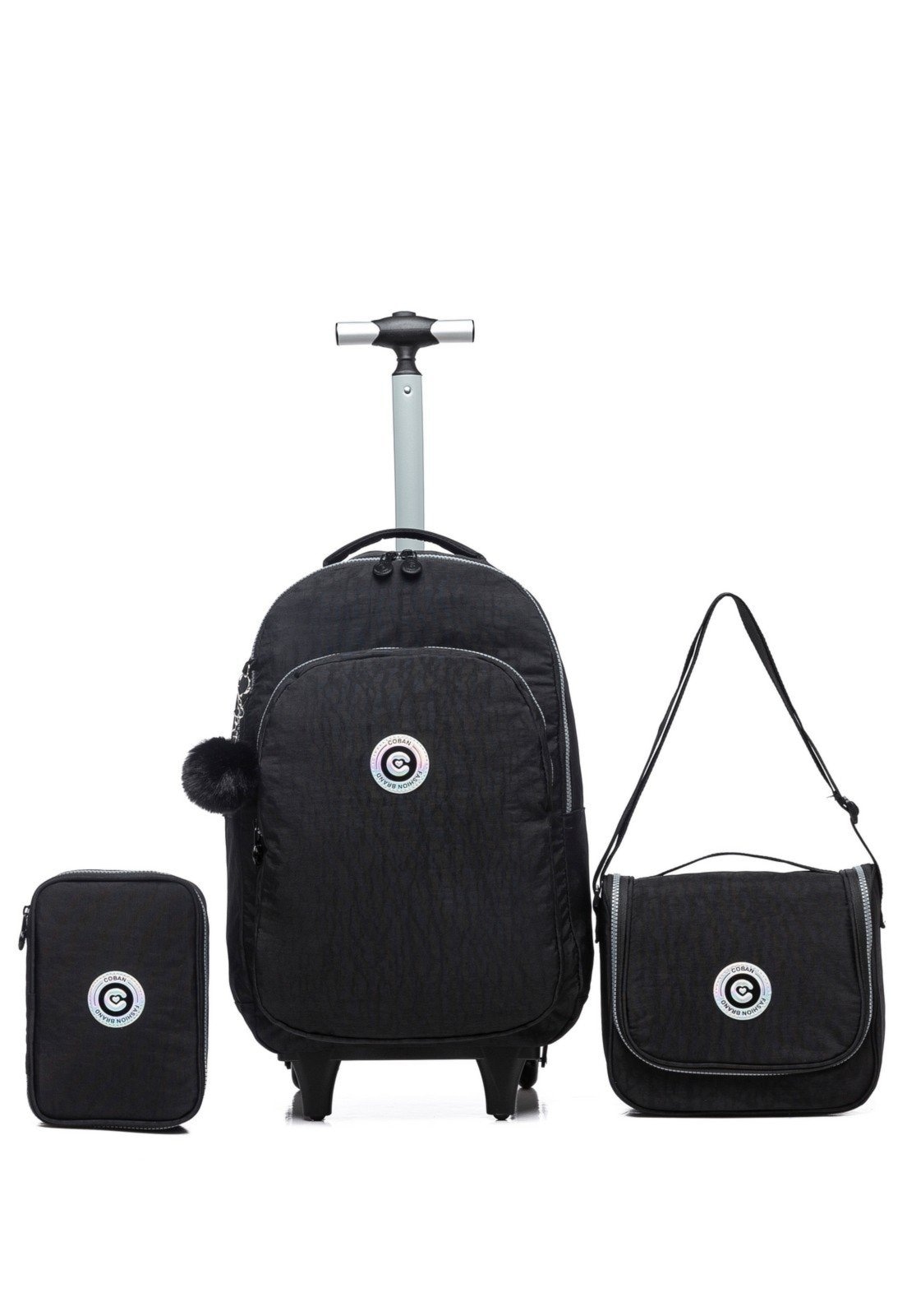 Imagem principal Kit Mochila Rodinha Juvenil Reforçada Lancheira Estojo COBAN preto