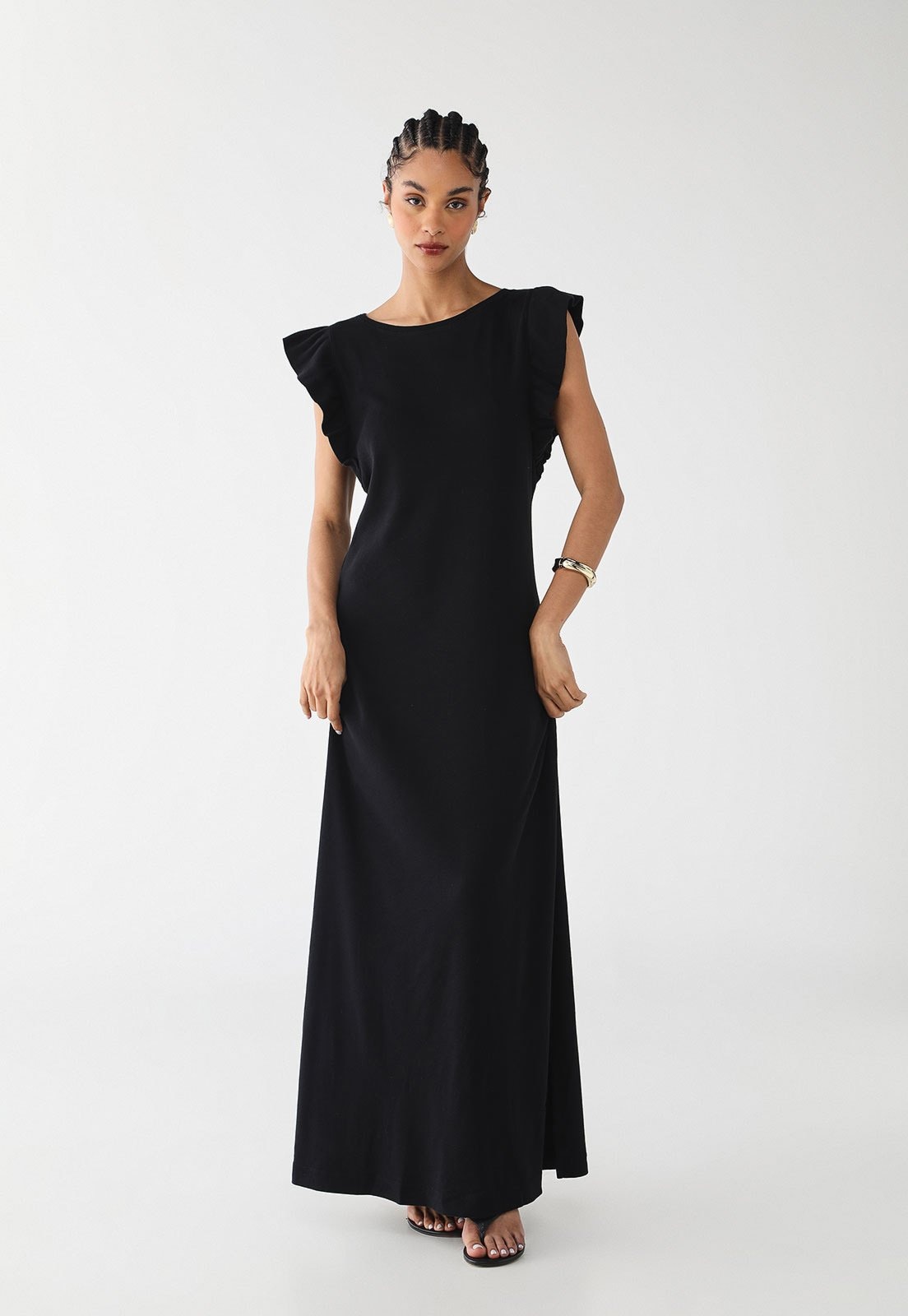 Imagem principal Vestido Longo Feminino CaCay Manga Babadinho CaCay preto