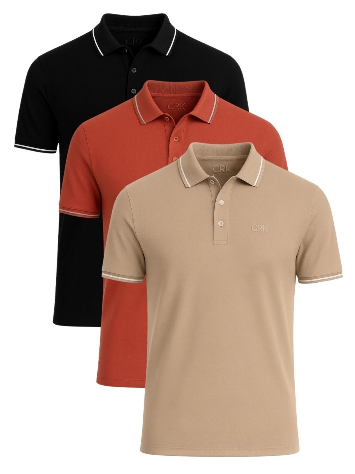 Imagem principal Kit 3 Camisas Polo Masculina Básicas Crocker Preta, Areia e Terracota - 50727 Crocker multicolorido