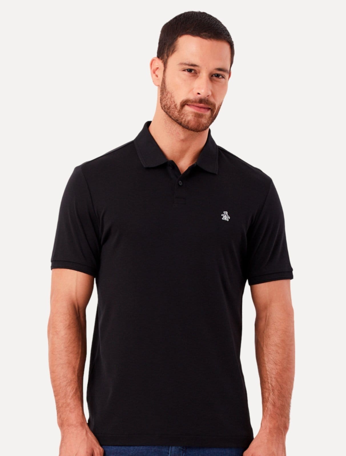 Polo Original Penguin Masculina Piquet Lisa Patch Preta