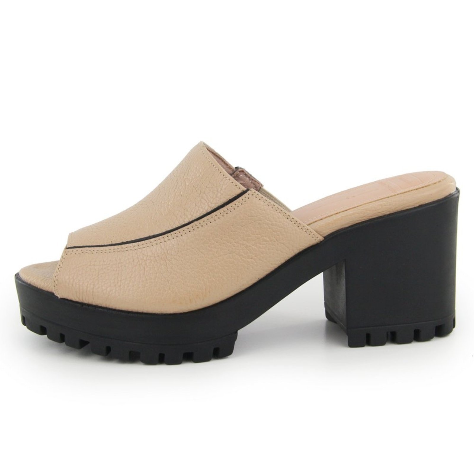 Imagem principal Tamanco Feminino Salto Bloco Tratorada em Couro Maria Paula Amêndoa MARIA PAULA nude