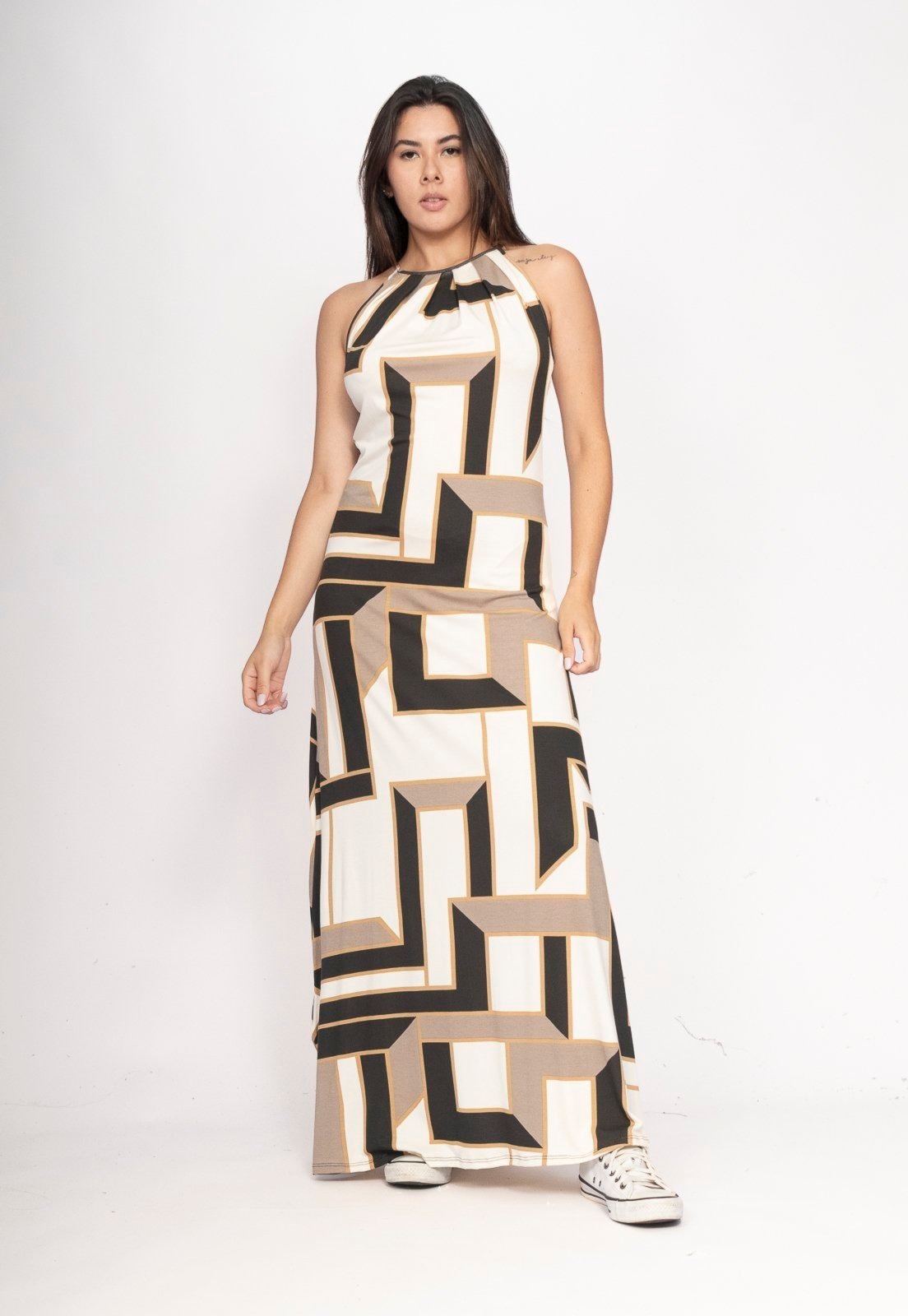 Imagem principal Vestido CabanaFree Longo Eirapuã Malha Trapézio Estampa Igaci Cabanafree estampado