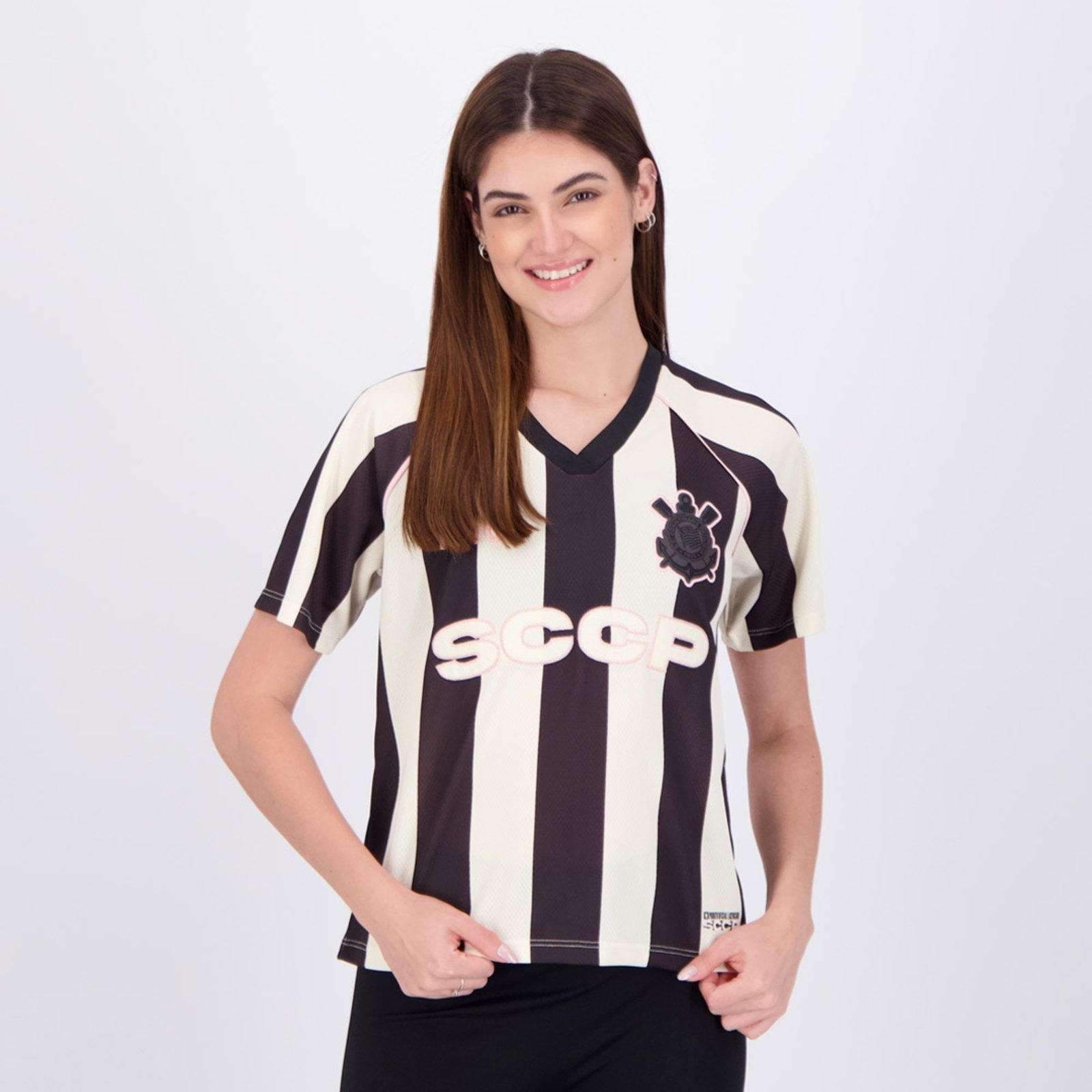 Imagem principal Cropped Corinthians Box Raglan Feminino Listrado Coimbra preto
