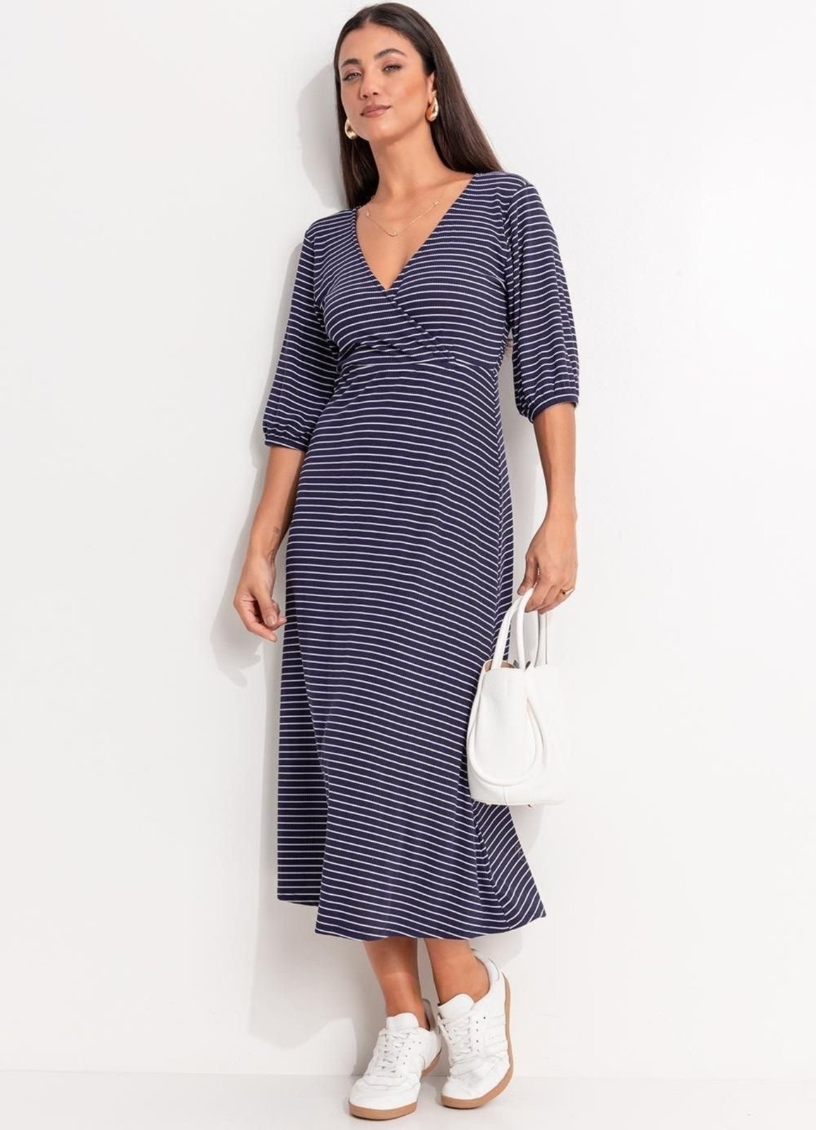 Imagem principal Vestido Em Canelado Quintess Listrado Marinho E Branco Quintess azul