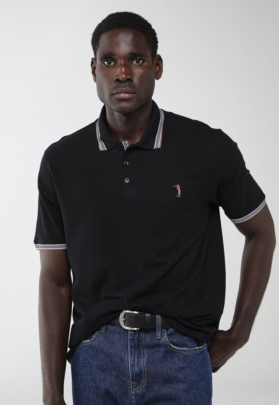 Polo Masculina Aleatory Gola Listrada Preta