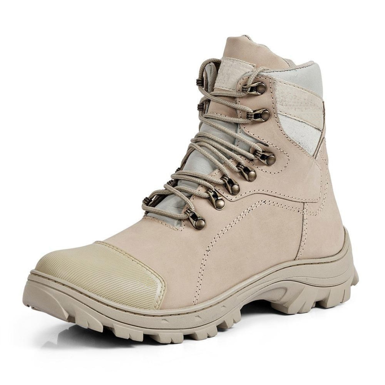 Imagem principal Coturno Adventure Bota Couro Masculina Cano Médio Atacador Solado Borracha Antiderrapante Resistente Confortável FRANCA GRIFFE bege
