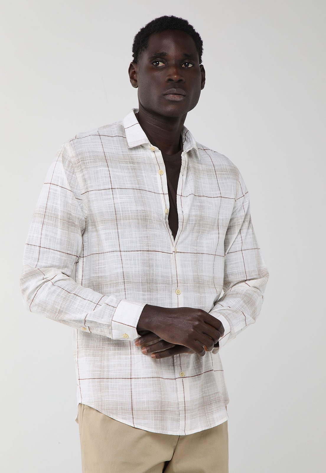 Imagem principal Camisa Masculina Aramis Xadrez Manga Longa Branca Aramis branco