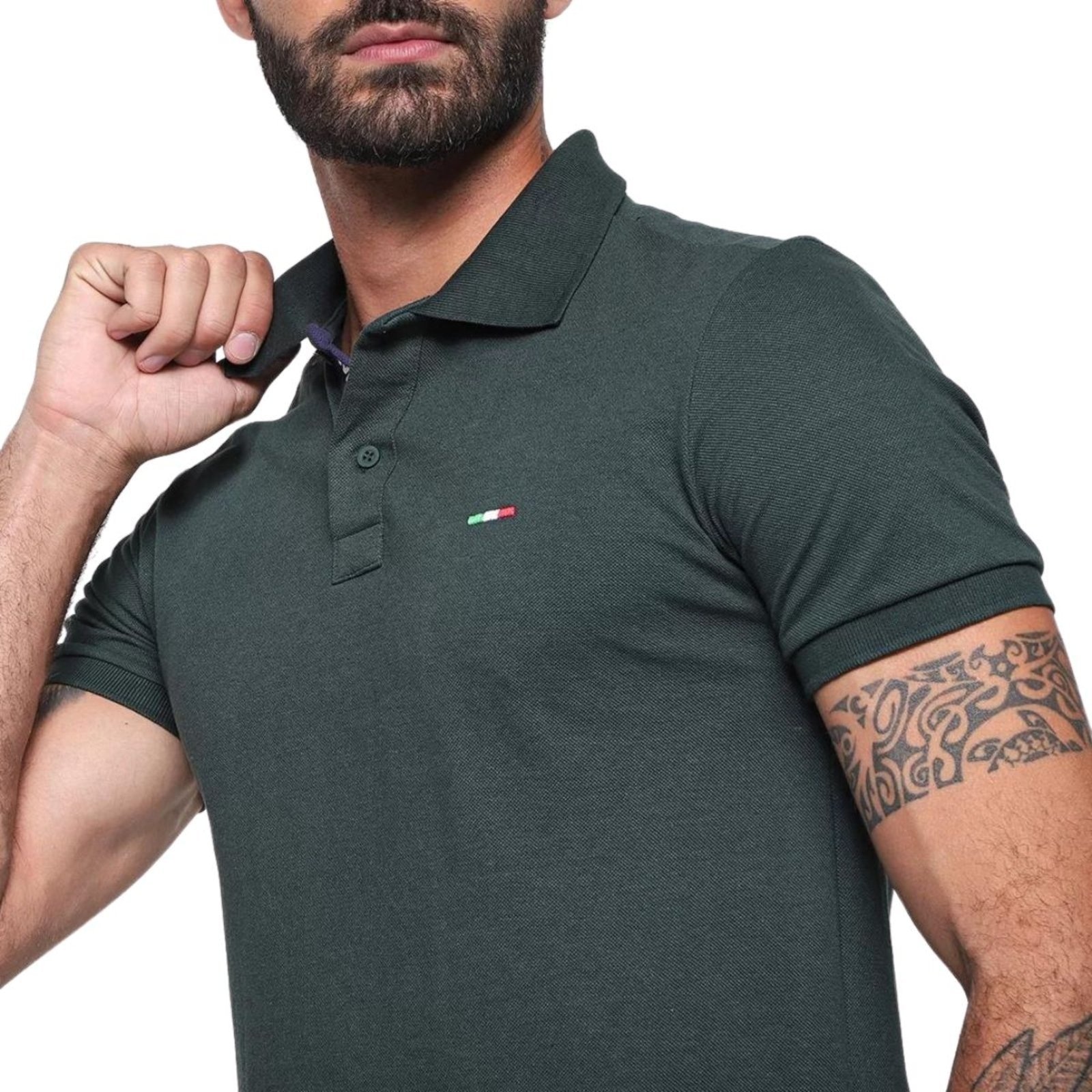 Imagem principal Camisa Polo Masculina Básica Industrie Piquet no Estilo Tommy Bordado Itália Militar Industrie verde