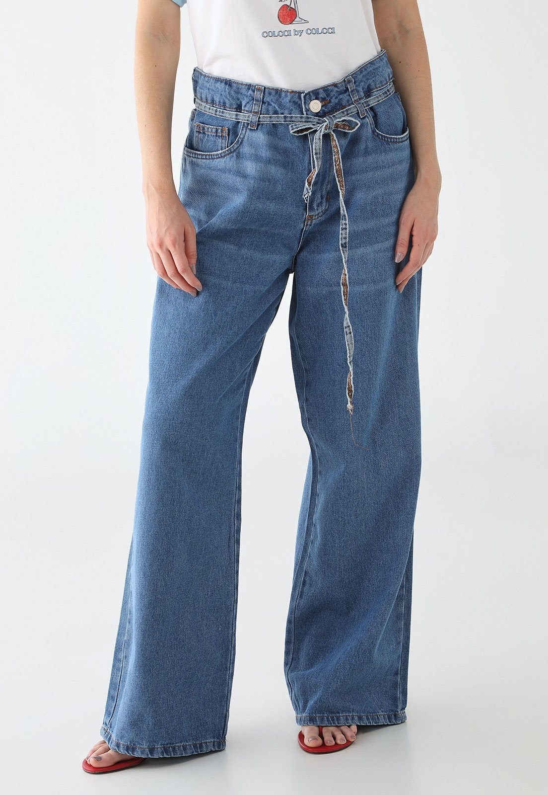 Imagem principal Calça Wide Leg Feminina Sawary Faixa Jeans Sawary azul