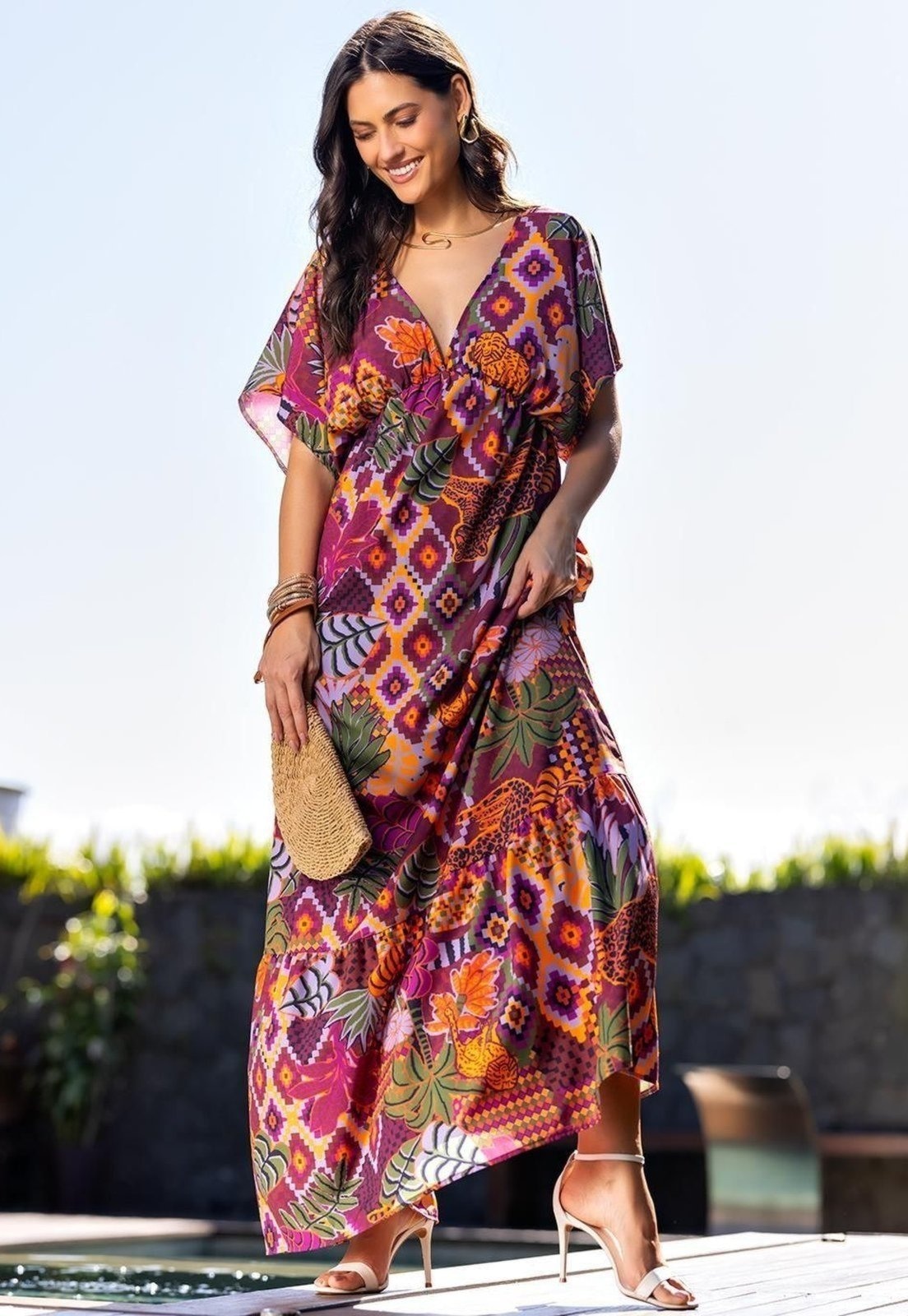 Imagem principal Vestido Em Tecido Plano De Poliéster Animal Print Quintess rosa