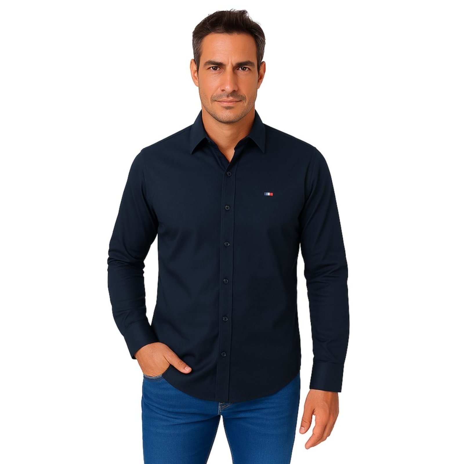 Imagem principal Camisa Social Masculina Vih Triny Marinho Itália Premium Slim Fit Manga Longa Vih Triny azul marinho
