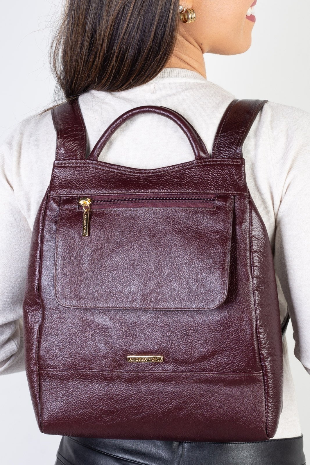 Imagem principal Mochila pequena antifurto couro liso Susan - Marsala Andrea Vinci azul