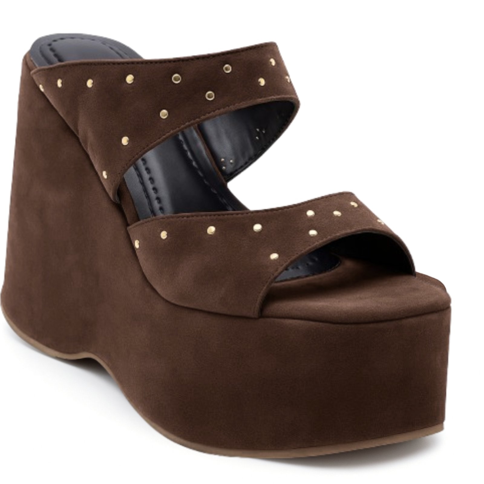 Imagem principal Sandália Plataforma Alta Tiras Largas Feminina Camurça 182179 Sete Sales marrom