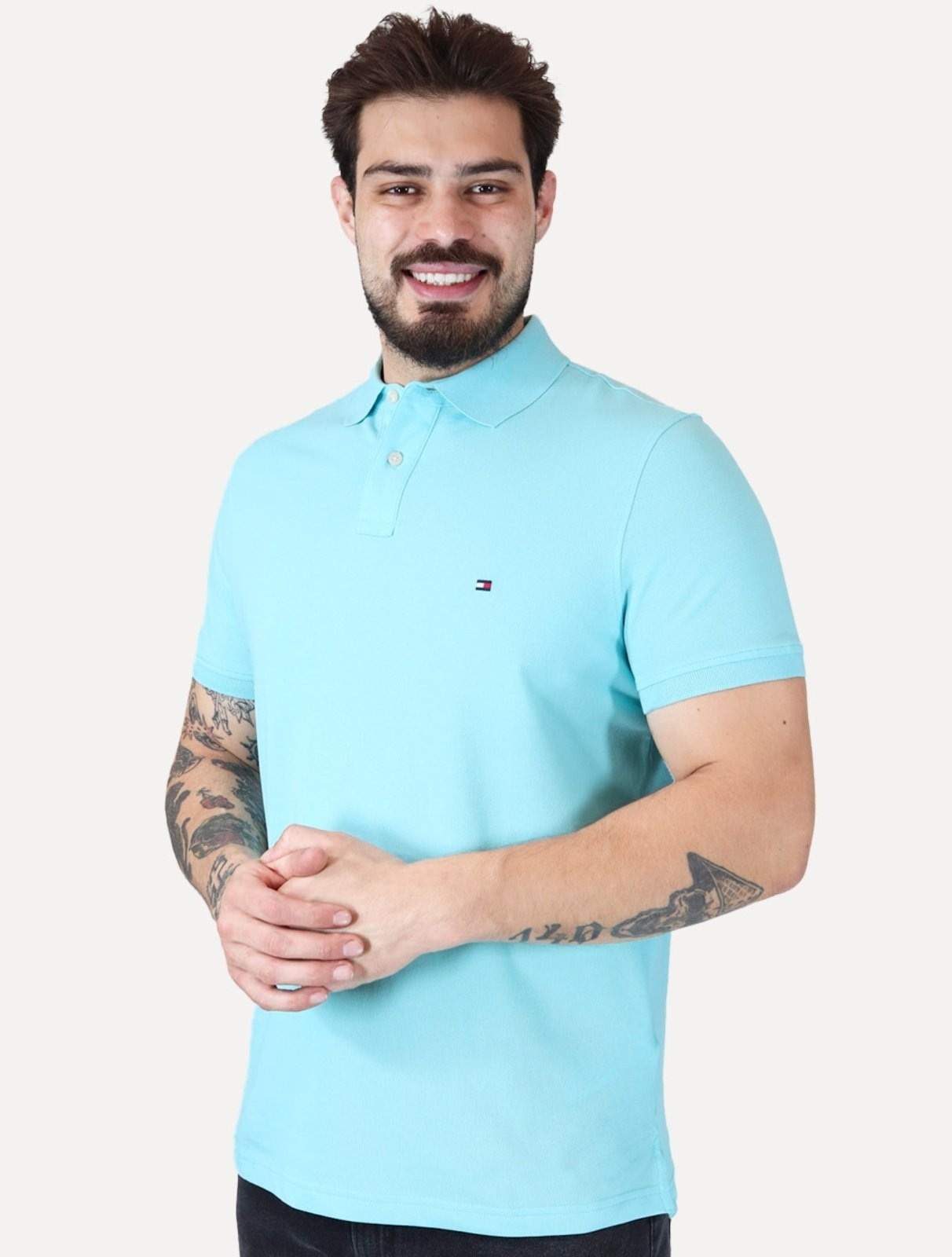 Imagem principal Polo Tommy Hilfiger Masculina Regular Piquet 1985 Dewy Claro Tommy Hilfiger azul