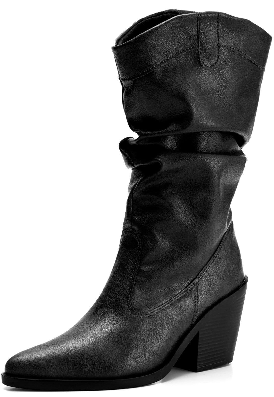 Bota Feminina Lumiss Western Texana Slouchy Cano Médio Salto Bloco Enrugada