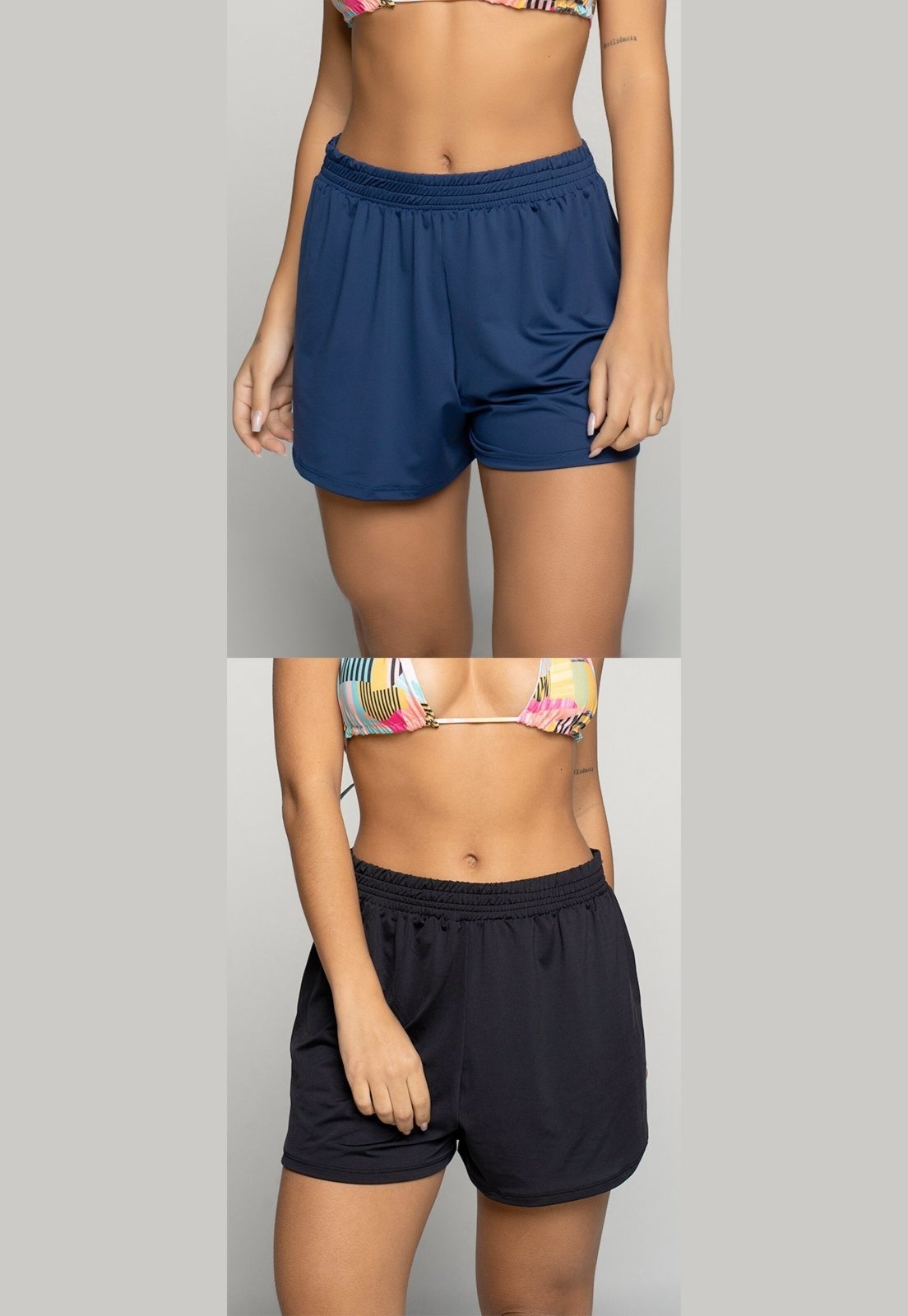 Imagem principal Kit 2 Short Curto Vicbela Feminino Liso Saida de Praia Tecido Proteção UV Vicbela azul marinho/preto