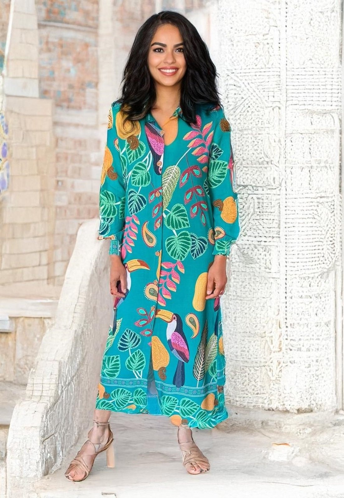 Imagem principal Vestido Cabanafree Chemise Viscose Alegria Tropical Cabanafree amarelo/azul/vermelho