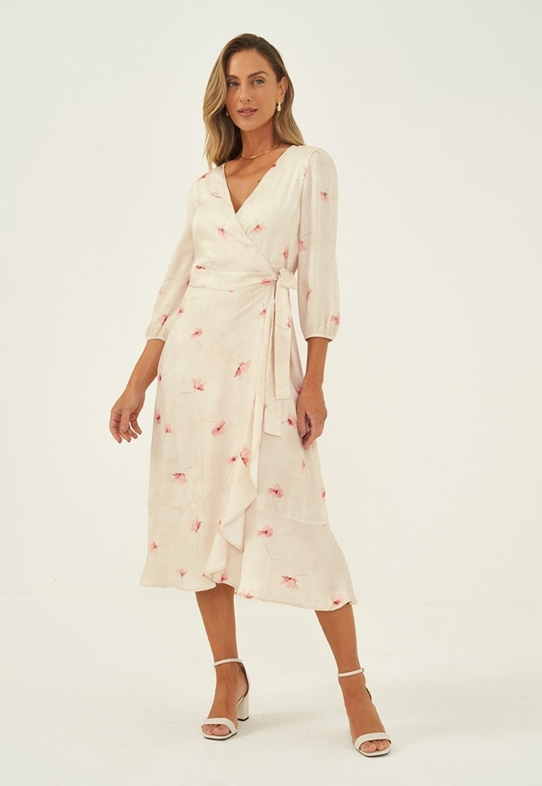 Imagem principal Vestido Midi em Viscose Estampada Baunilha Sonia Principessa floral