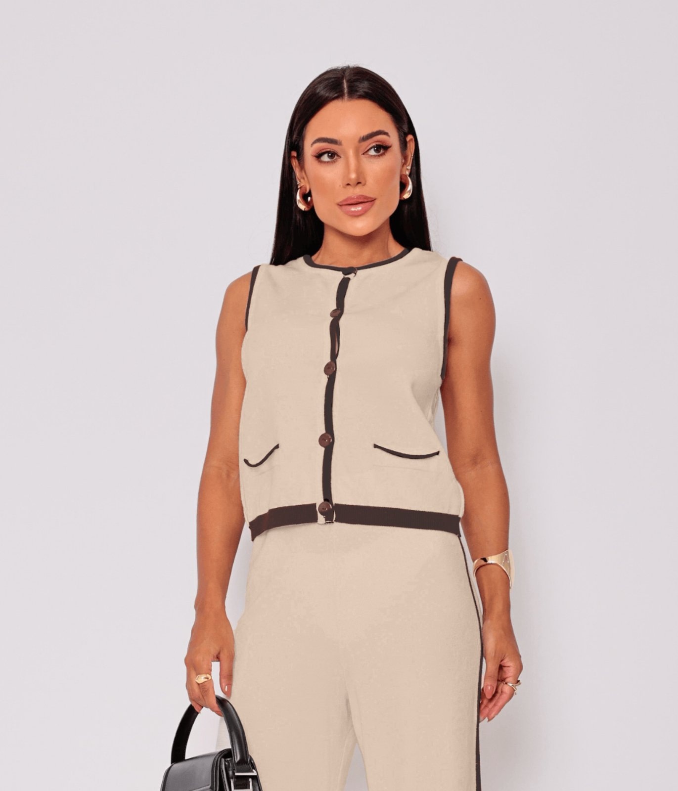 Imagem principal Conjunto Cherry Line Duas Peças Colete Botão Calça Tricô E Cherry Line bege/marrom