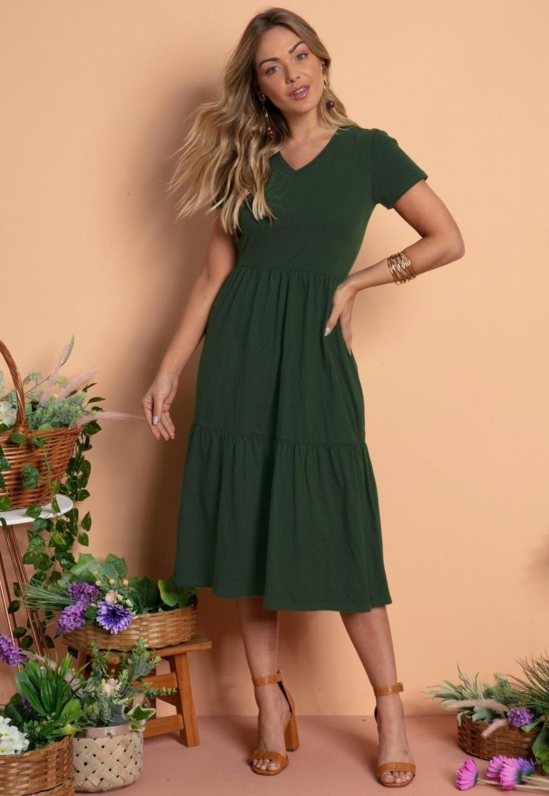 Imagem principal Vestido Midi Em Malha De Algodão Quintess verde