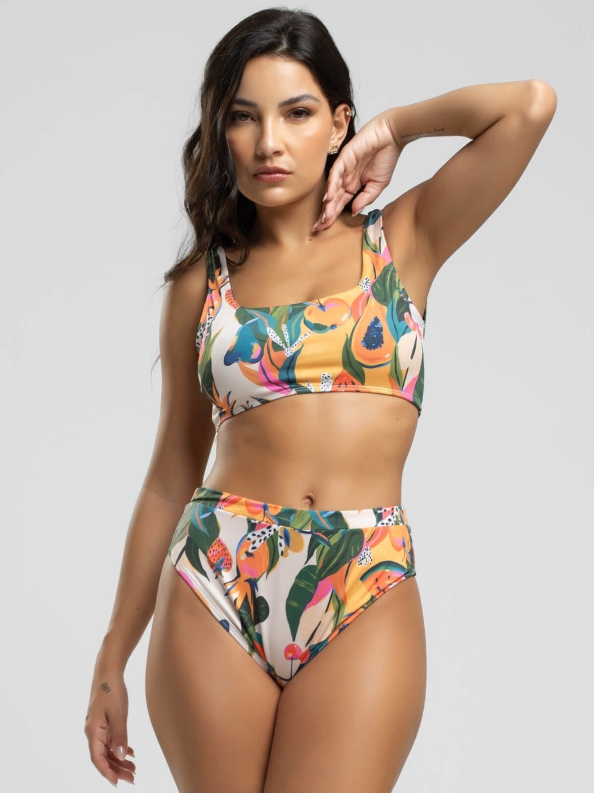 Imagem principal Biquini Regata Calcinha Hot Pants Proteção Uv 50+ Vicbela Mamão Vicbela estampado/laranja/multicolorido