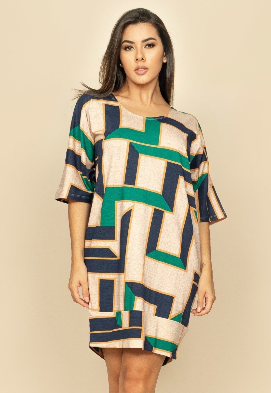 Imagem principal Vestido Curto Malha Morcego Estampa Chapada de Areia Cabanafree bege/estampado/multicolorido