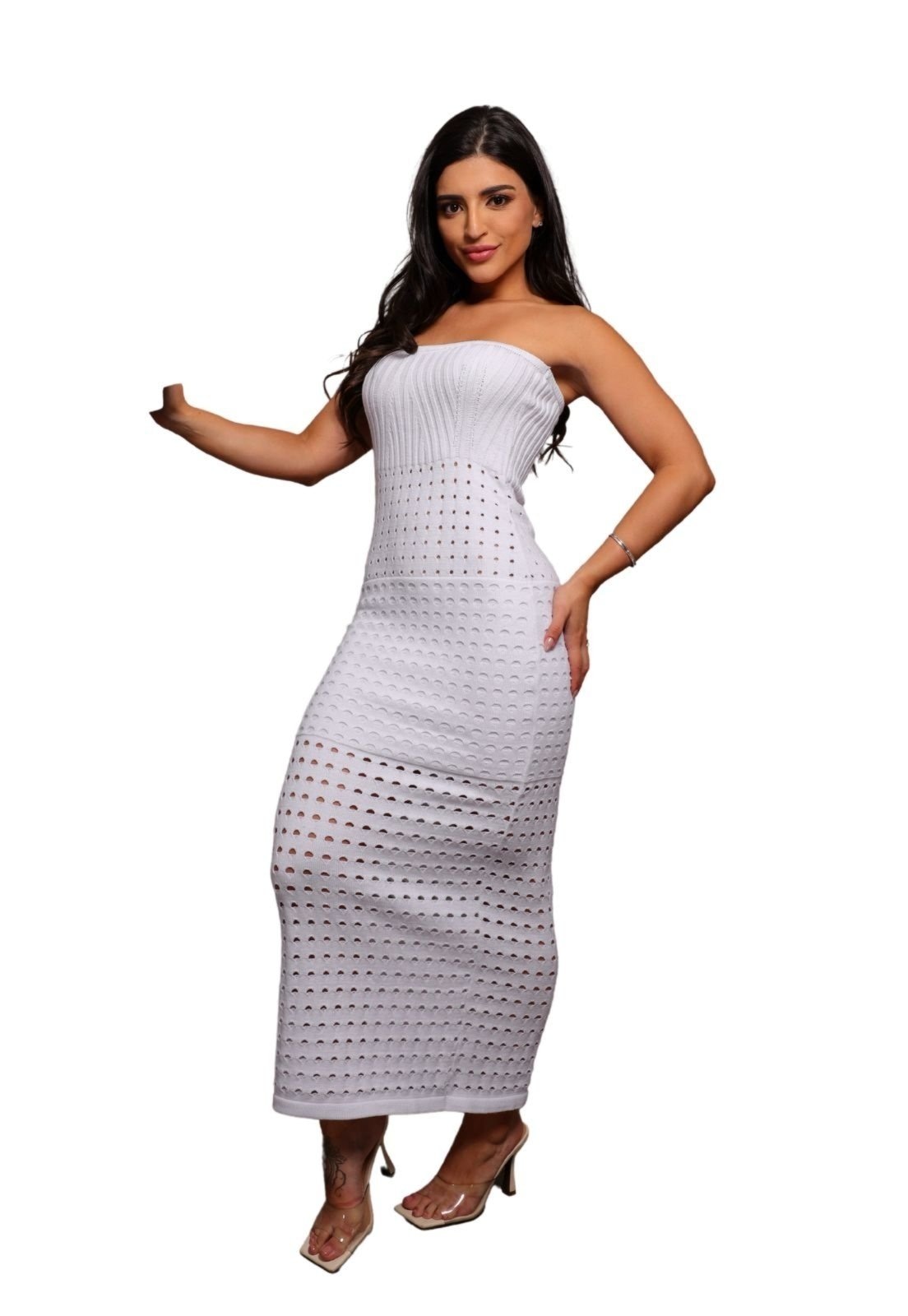 Imagem principal Vestido Midi Tubinho Tricot Sereia Donatella Réveillon Ano Novo Cia do Vestido branco