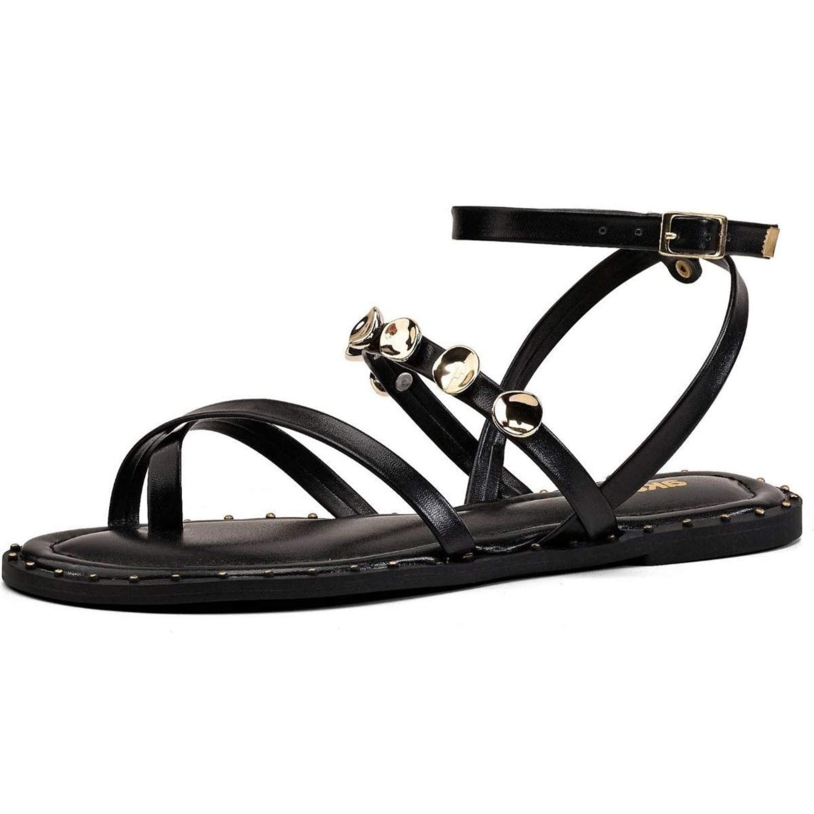 Imagem principal Sandália Feminina Rasteirinha Preta Spikes Santa Rosa preto rosa