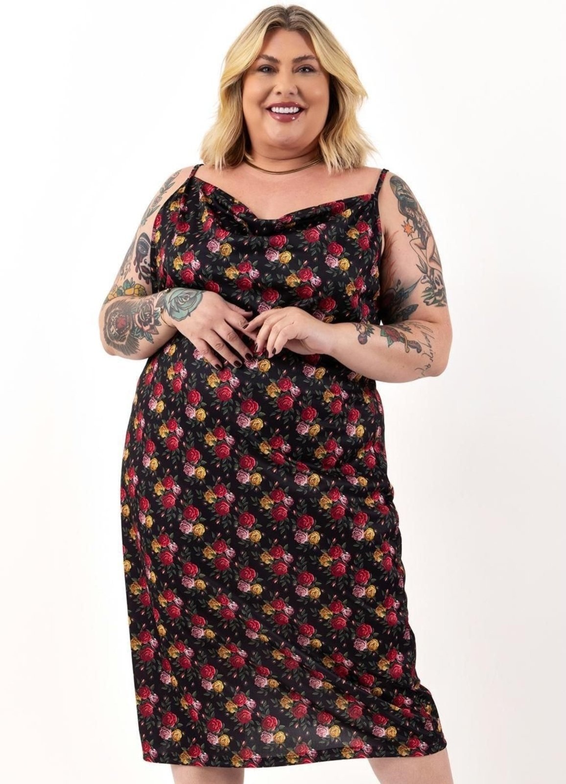 Imagem principal Vestido Em Jersey Acetinado Rosas Marguerite preto