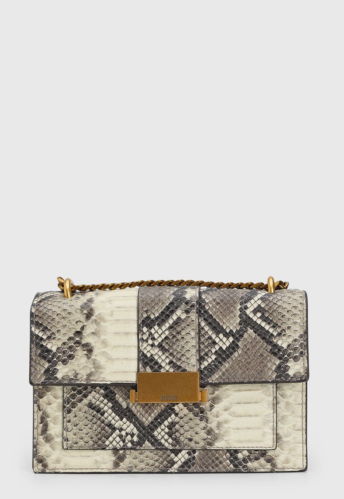 Bolsa Média Feminina Santa Lolla Textura Cobra Off-White