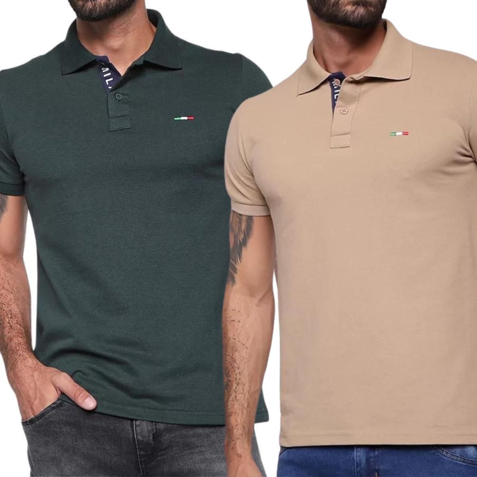 Imagem principal Kit 2 Polos FMF Masculina Básicas Piquet no Estilo Tommy Bordado Itália Bege FMF verde