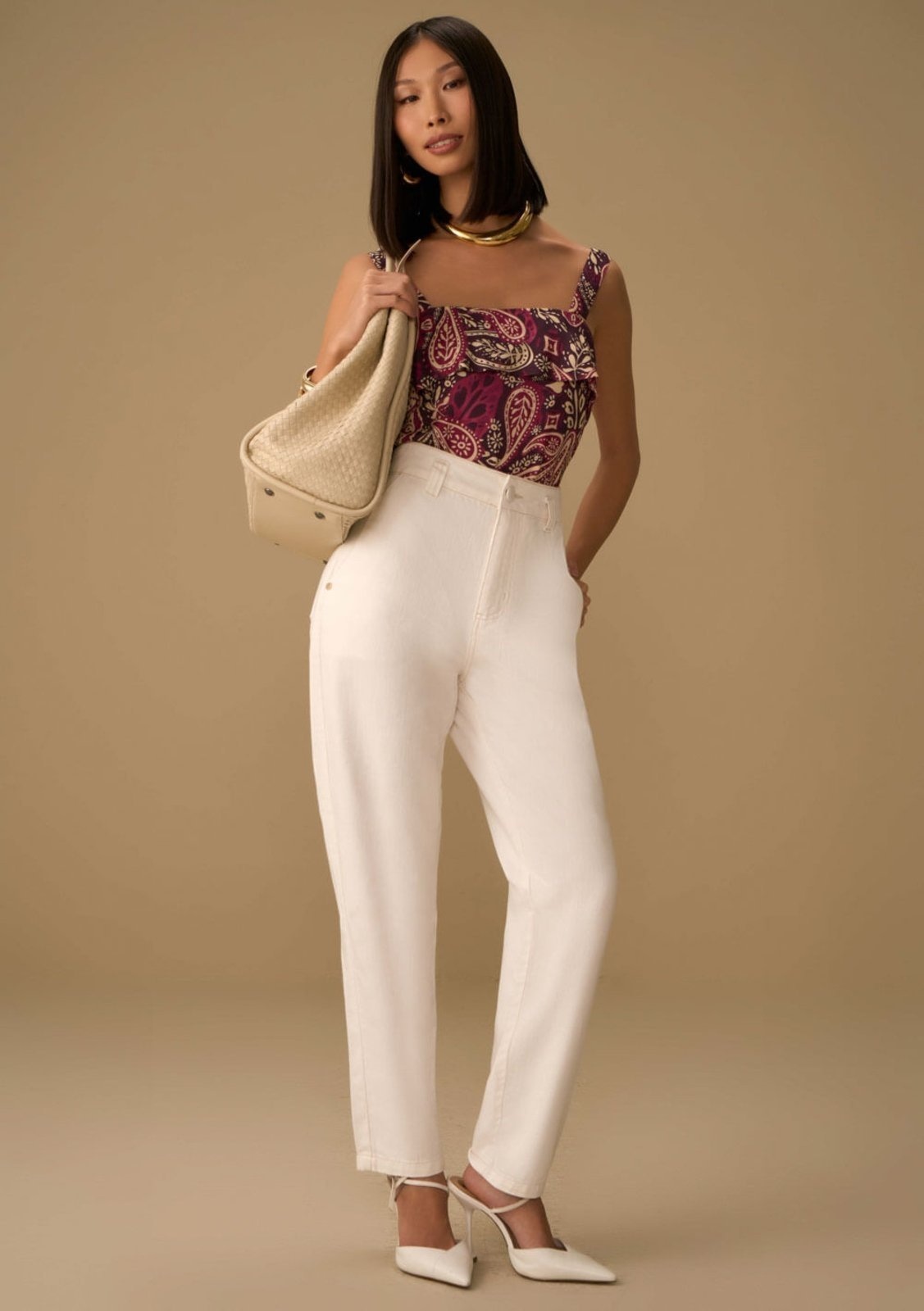 Imagem principal Calça Maria Valentina Mom Alta Off-white Maria Valentina off-white white