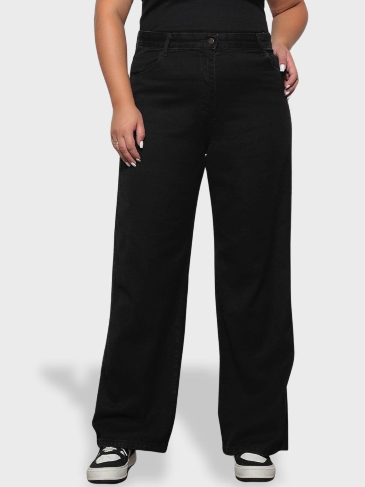 Calça Wide Leg Plus Size Feminina Preta Cintura Alta Conforto e Estilo
