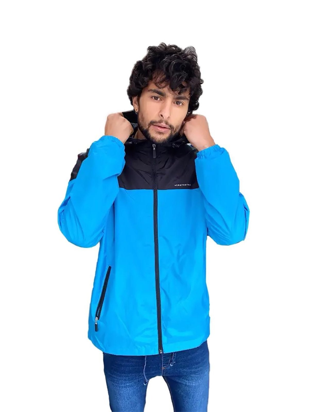 Imagem principal Jaqueta Aeropostale Masculina Corta-Vento Lettering Duo Azul Claro/Preto Aeropostale preto azul