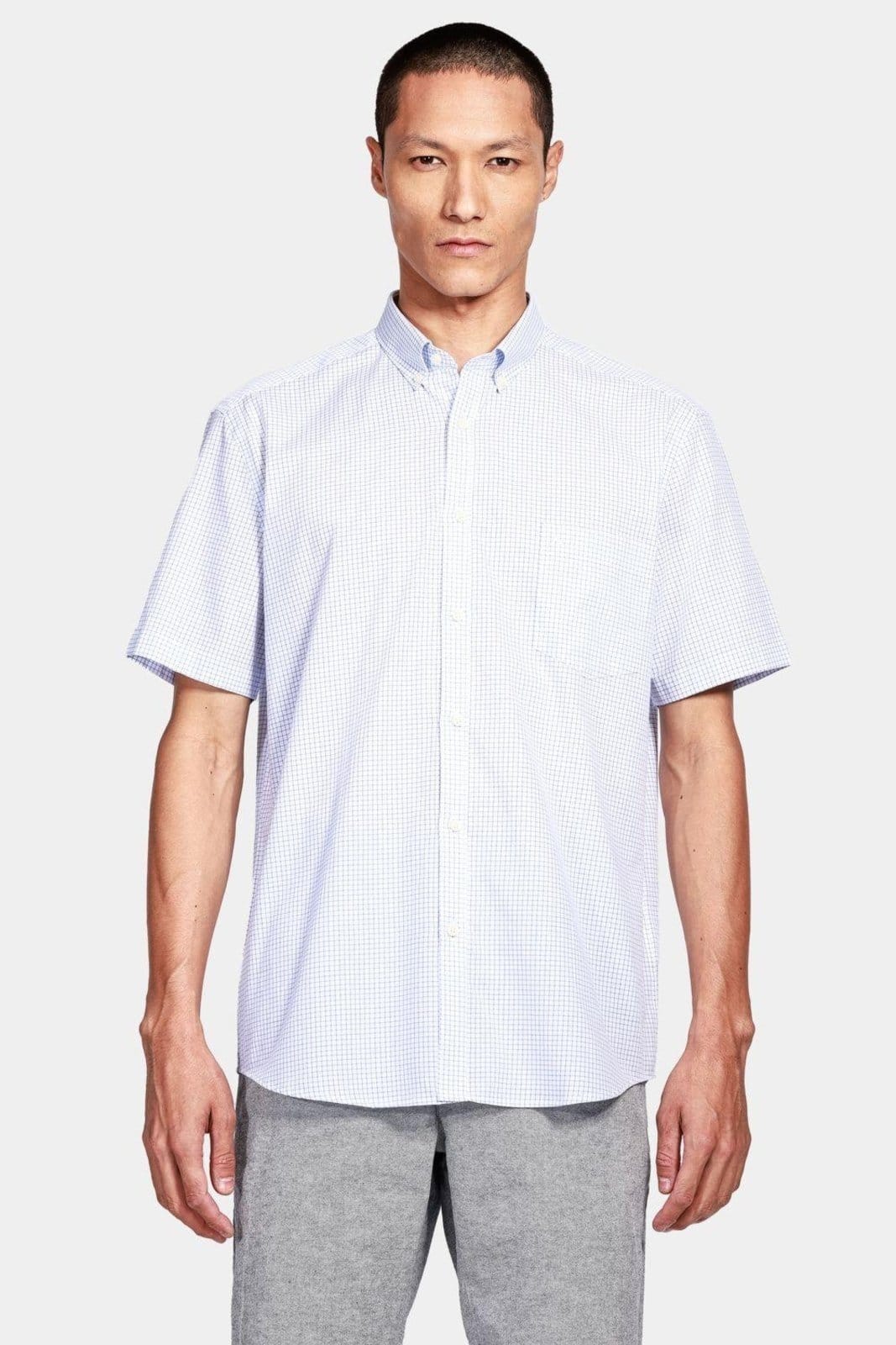 Camisa Aramis Manga Curta Regular Com Bolso Branco Com Azul