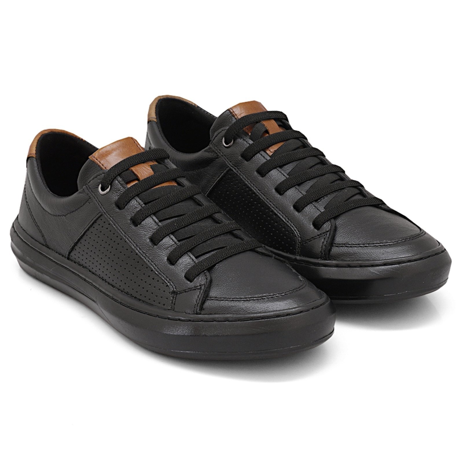 Imagem principal Tênis Sapatênis Casual De Couro Solado Black Cadarço Elástico - Preto Nine4 preto black