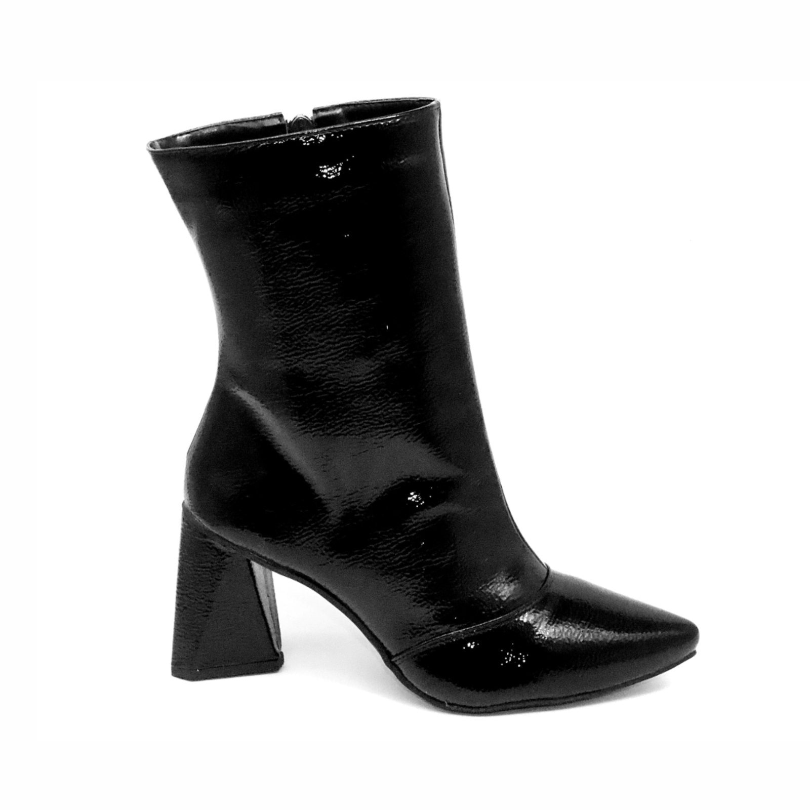 Imagem principal Bota Feminina Cano Médio 23026 Verniz Molhado Preta Flor da Pele preto